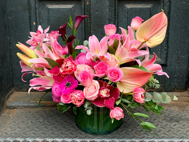 spring blooms like peony, fragrant lily, double tulips, roses, cymbidium orchid, calla lily, and anthurium