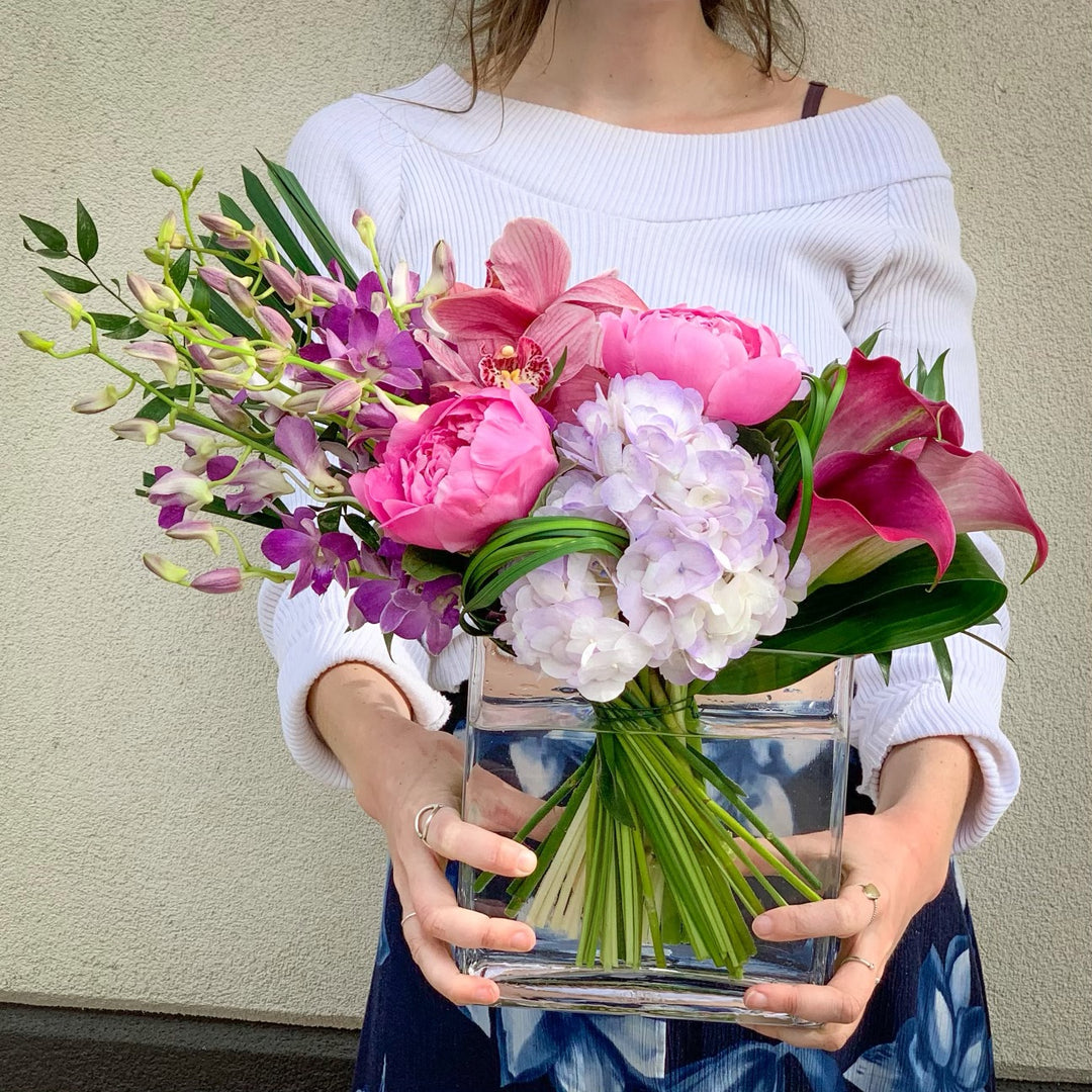 mix of callas, hydrangea, peony and orchids