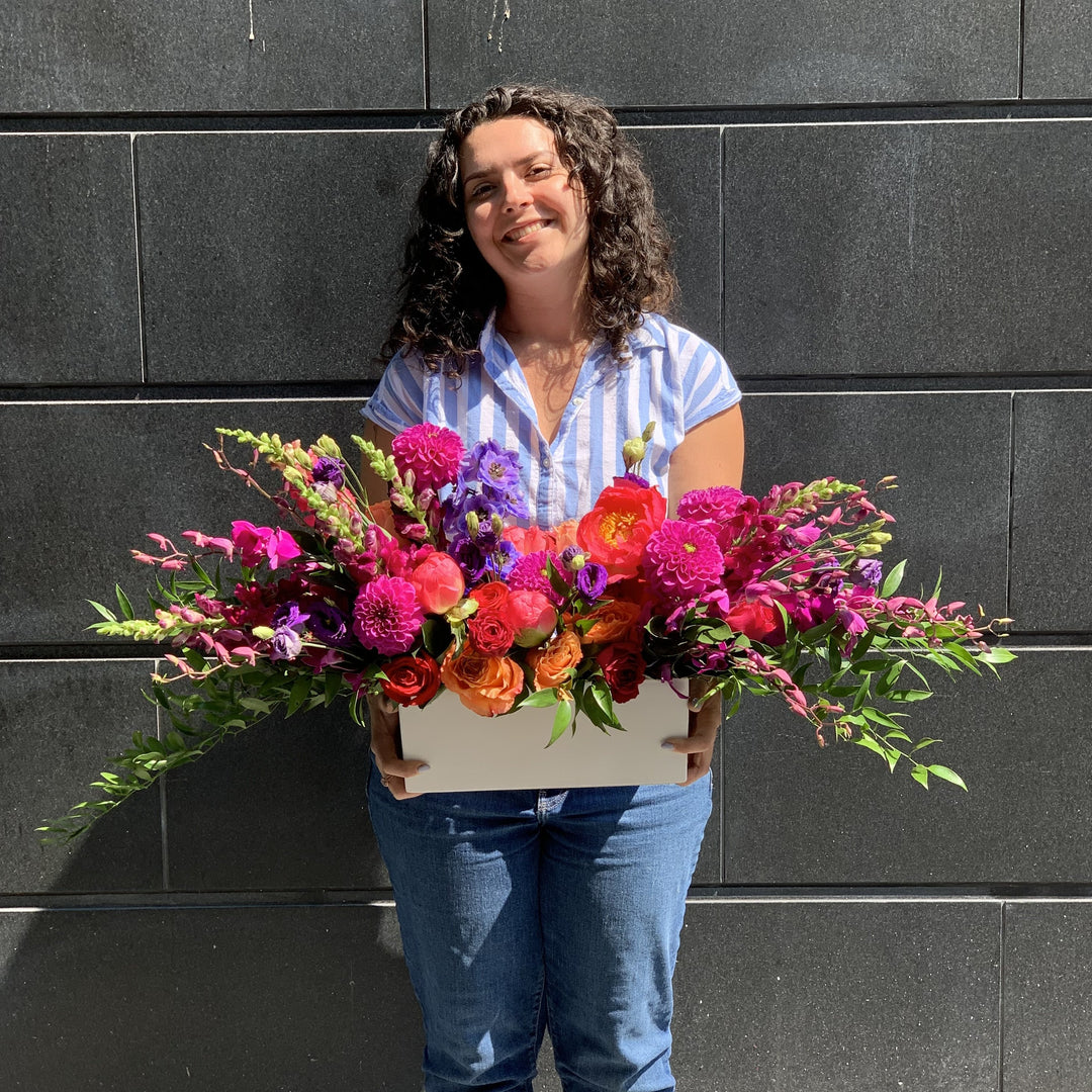 colorful flowers made for a long table