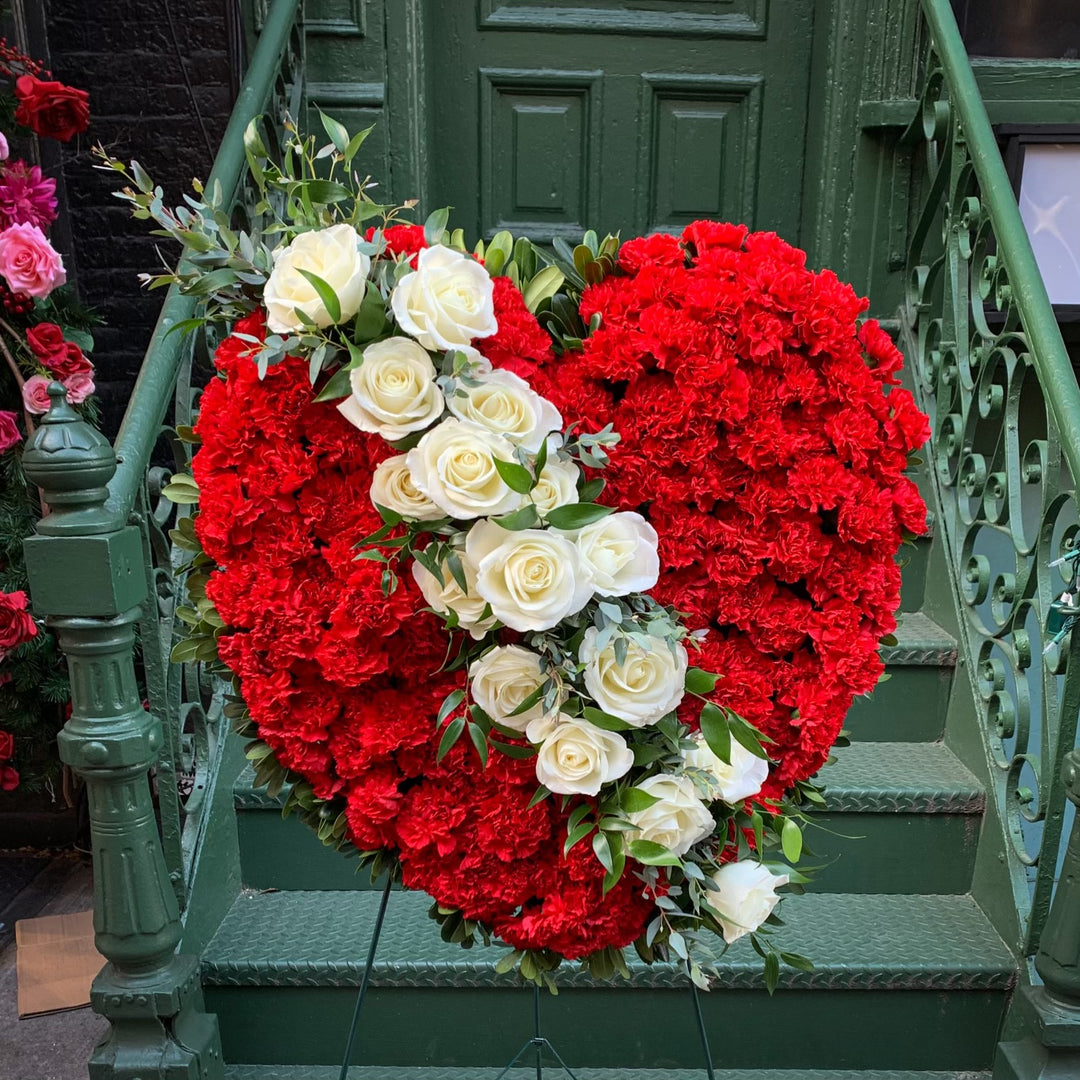 Red Carnations and Red Roses with a White Sash of Roses