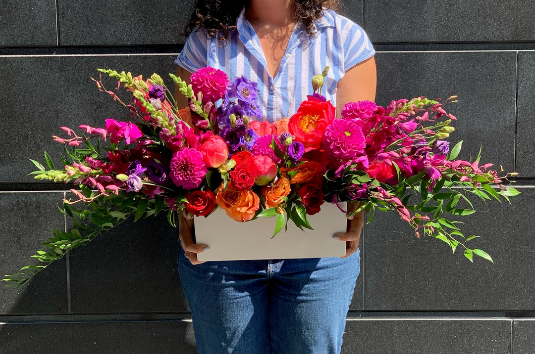 colorful flowers made for a long table