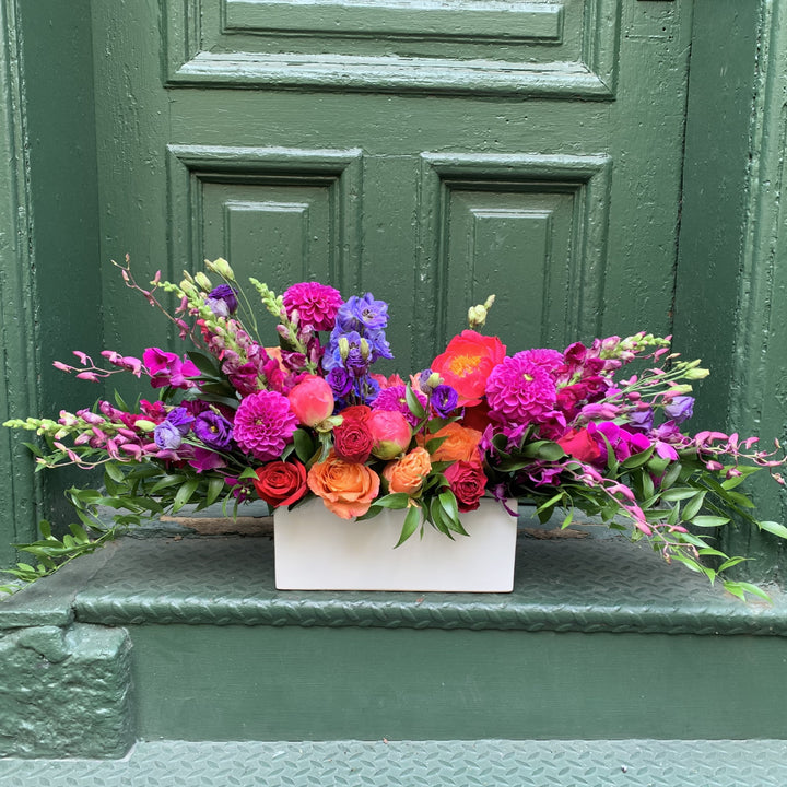 colorful flowers made for a long table