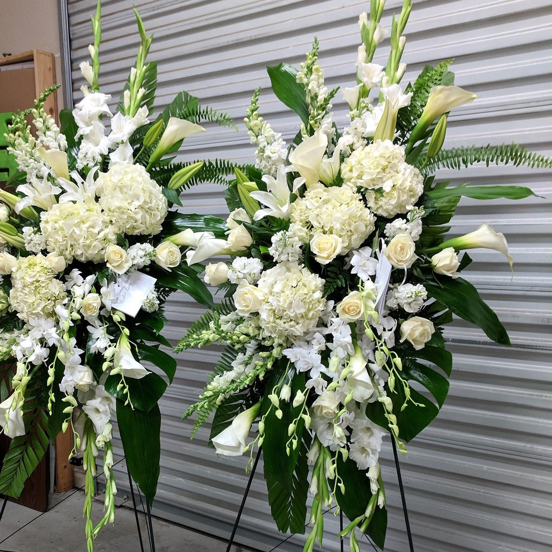 all white flower standing spray